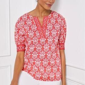 Talbots Red and White Floral Blouse
